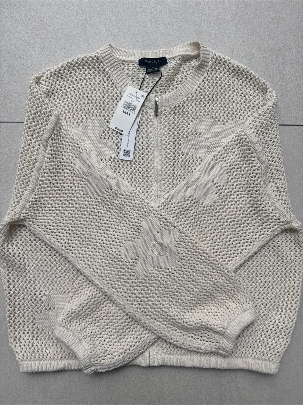 Sanctuary Ivory Open-Weave Floral Crewneck Sweater